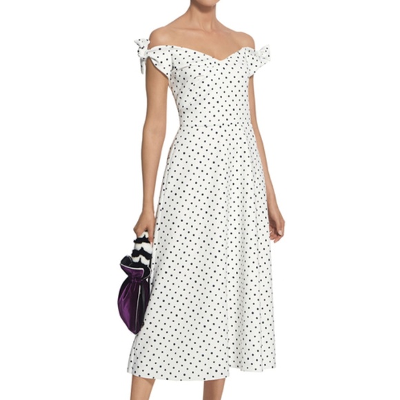 Saloni Ruth Off-The-Shoulder Polka Dots Midi Dress - Picture 1 of 2